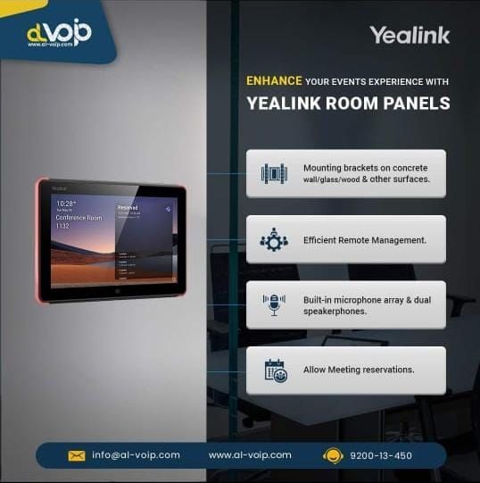Say goodbye to chaos with the Yealink Room Panel! Manage events, meetings, and bookings remotely. Easy to mount and includes microphones &amp; speakers.

For more info:
al-voip.com/products/yeali…
Email: info@al-voip.com
Tel: 920013450
WhatsApp: +(966)-133313575