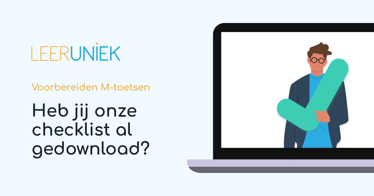 Heb je onze checklist al gedownload?

De M-toetsen komen steeds dichterbij! 📚 Onze handige checklist helpt je om alles op orde te krijgen en niets te vergeten. ✅

 Download hem vandaag nog en wees goed voorbereid! 
loom.ly/Pww1TT4