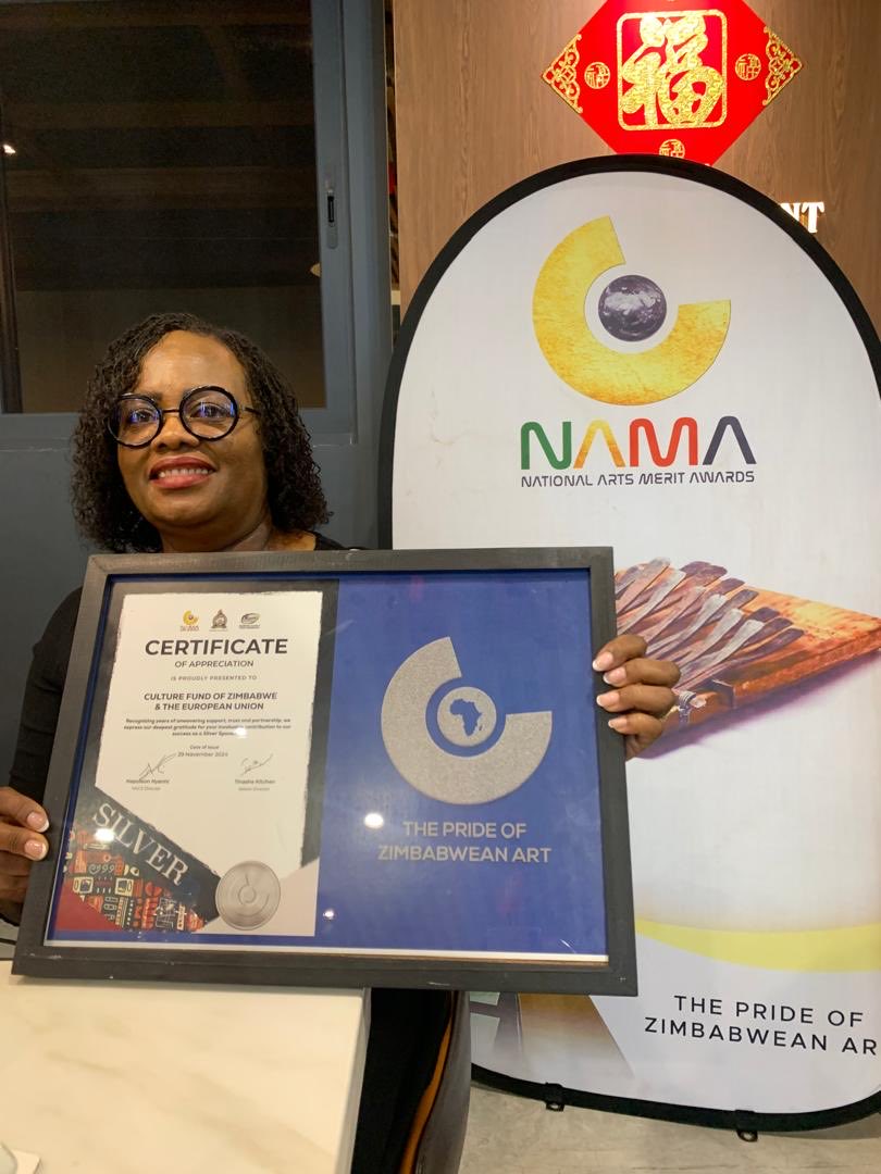 culturefundzim's tweet photo. @culturefundzim received a Silver award from @naczzim and @jcmc for supporting NAMA - #Kwantu23 under #CreativeACTIONs 2, a project funded by @euinzim . NAMA has always been recognizing Zimbabwe’s creative talent and good art! https://t.co/UDnDlA1UEP