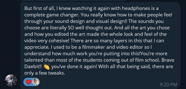 Daebitto's tweet image. These words are what make me open another laggy Premiere pro Timeline😍😍... is this a W guys? ✨