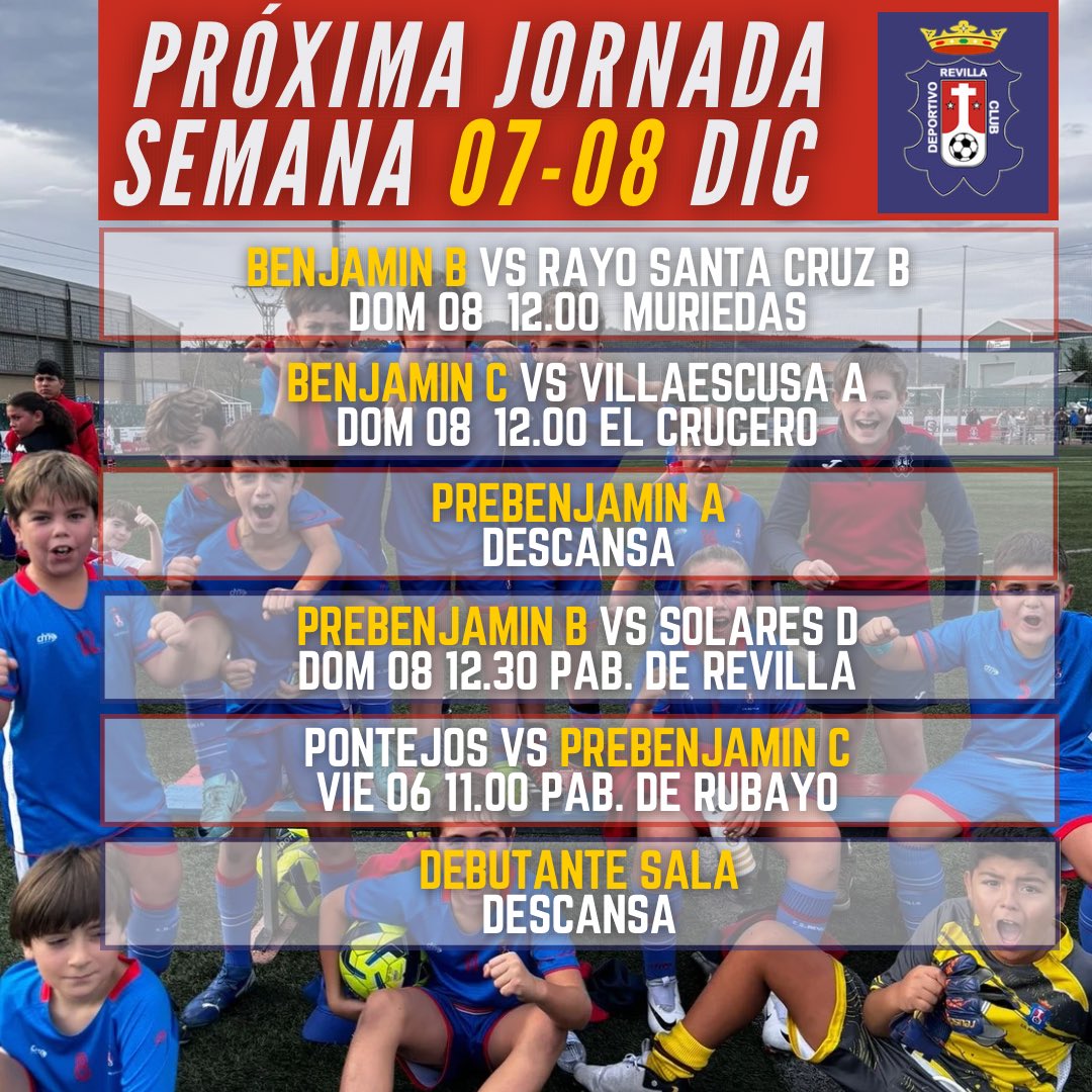 🗓️ Estos son los horarios para todas nuestros equipos, 07/08 Diciembre

#VamosRevilla❤️💙
