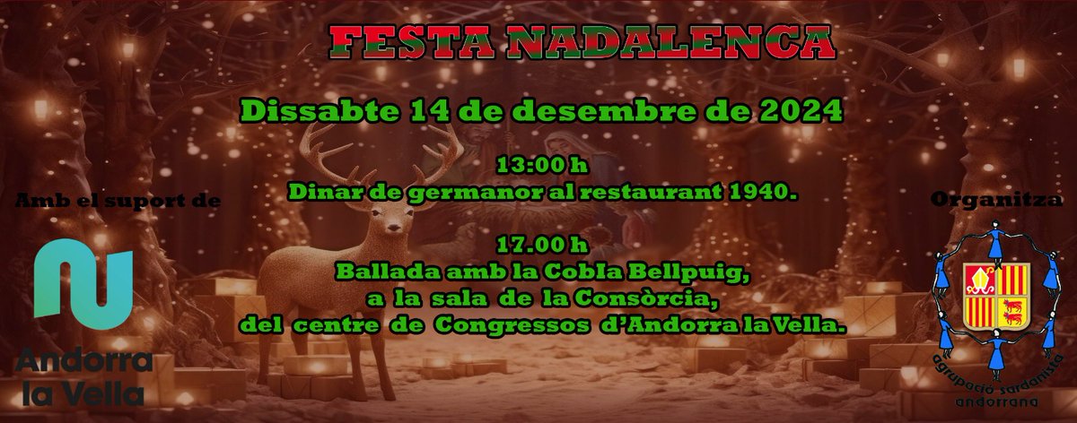 Dissabte 14 de desembre de 2024 
13h Dinar de germanor  /  17h Ballada amb la Cobla Bellpuig <a href="/bellpuigcobla/">Bellpuig Cobla</a> 
facebook.com/share/12BoVwS5…