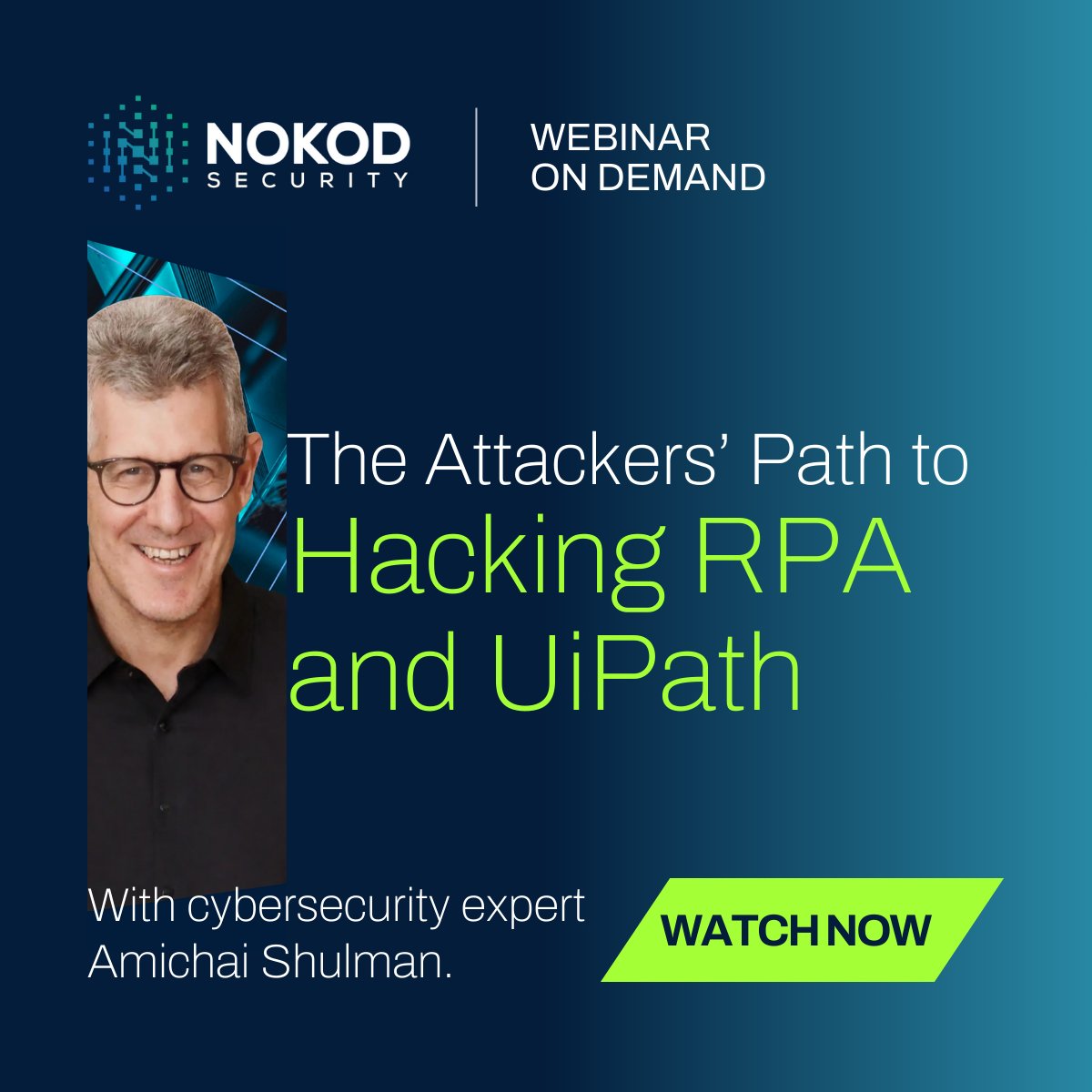 NokodSecurity's tweet photo. Did you miss our November webinar about #UiPath and #RPA security? No problem. You can now watch it on demand. 

Taking on the hacker's perspective will help you unlock the potential of UiPath and RPA while ensuring your automations are secure.

Indeed, when it comes to key RPA weaknesses, hackers have a lot to choose from, such as SQL injection, command injection, supply chain vulnerabilities, and container security flaws.

In this expert-led session, you’ll gain valuable insights into:
>> Real-World Insights: We explore actual attacks and debunk common myths surrounding RPA security.
>> Practical Tips: Get actionable strategies to strengthen your UiPath automations.
>> Peer Perspectives: Hear how we addressed questions during the live Q&A session.
>> Expert Speaker: Learn from renowned cybersecurity expert Amichai Shulman.

Access the recording here: https://t.co/RpYR7OFLNL

#cybersecurity #appsec #applicationsecurity #securityresearch #lowcode #nocode #Citizendevelopment #automation #softwaredevelopment