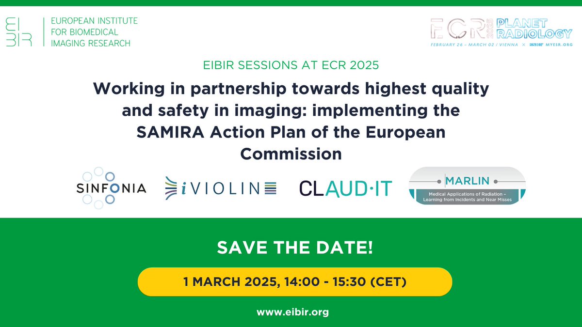 EIBIR_biomed's tweet photo. 🏥Quality & safety in medical imaging take center stage at #ECR2025! Join #EIBIR & @myESR for the session "Working in Partnership Towards Highest Quality & Safety in Imaging: Implementing the #SAMIRA Action Plan of the European Commission".
🔗More info: https://t.co/1gDZ66m87n https://t.co/SbpgVua7c9