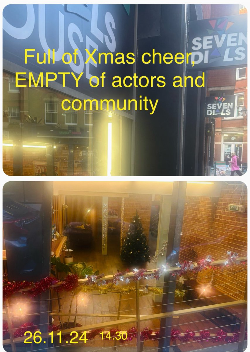 Weekdays 2.30pm #TheActorsCentre would’ve been full of actors/creatives doing classes, collaborating, meeting for coffee, being together. No amount of decoration can replace the loss of the building’s purpose &amp; heart. Bring training &amp; actors back.chng.it/X6r6DSZWVj