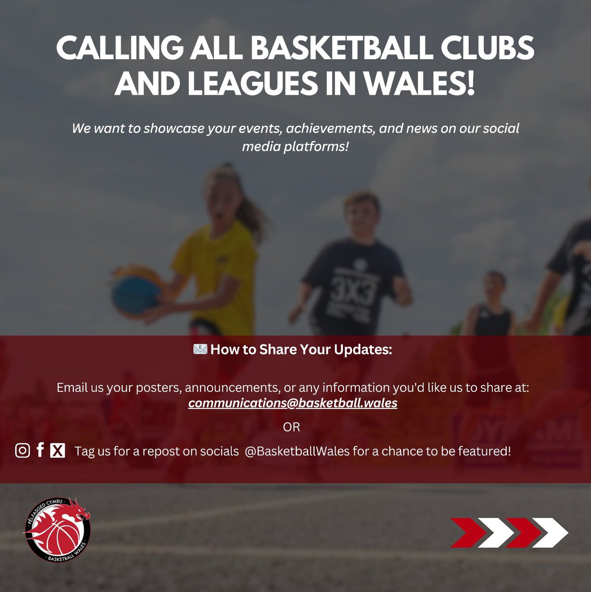 📣 Attention all Basketball Clubs and Leagues in Wales! 🏀

Got an event, achievement, or announcement to share?

✅ Email us your posters and info: communications@basketball.wales
✅ Tag us in your stories: <a href="/BasketballWales/">Basketball Wales | Pêl-Fasged Cymru</a>