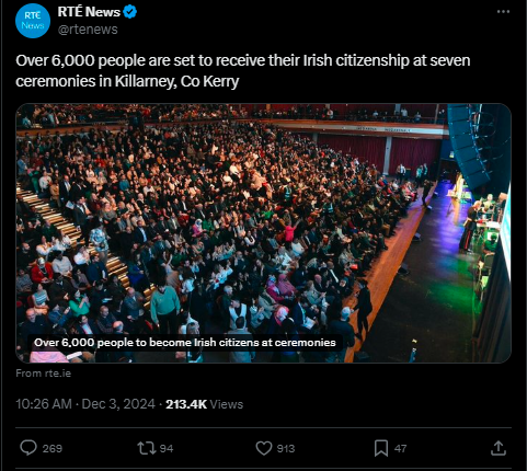 Polito_loco's tweet photo. People keep saying the #generalelection24 was #rigged - Of course. 

Numerous posts asking how @SimonHarrisTD was elected, here you go. 

Greystones population has boomed with legal migration, no doubt many at this ceremony resided in Wicklow. 

I support a sensible and fair migration policy, handing out 6,000 citizenships at a single event is absolutely not it.