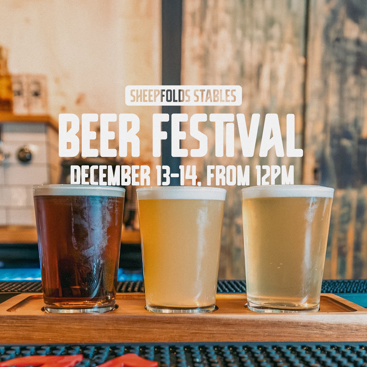 🍺 Next weekend: The Sheepfolds Beer Festival!

📅 13-14 Dec | 🎟️ FREE
🎤 Live music &amp; 🍔 amazing food
🍻 Craft beers, ales &amp; lagers from local brewers &amp; onsite breweries!

Raise a glass to good times &amp; great beer! 🍻🤩