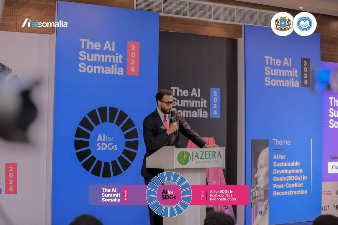 State Minister of <a href="/MoCTSomalia/">Ministry of Communications & Technology (MoCT)</a> H.E. Ahmed <a href="/DirieMP/">Ahmed Dirie</a> officially opened The <a href="/AIinSomalia/">AI SOMALIA</a> 2024 &amp; emphasized the transformative role of technology in shaping Somalia’s future and the critical importance of collaboration between government, academic, &amp; industry to drive innovation.