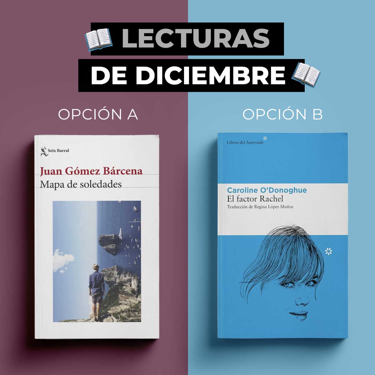 🎄LECTURAS DE DICIEMBRE🎄

🅰️Leeremos MAPA DE SOLEDADES, el último libro de  <a href="/jgobarcena/">Juan G. Bárcena</a>, un ensayo sobre la epidemia del siglo XXI.

🅱️Y EL FACTOR RACHEL, de Caroline O'Donoghue, coming of age llena de ternura y amistad made in Irlanda.

¡5% de descuento en <a href="/tiposinfames/">Tipos Infames</a>!