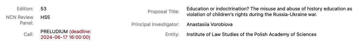 anvorobiova's tweet image. I am happy to announce that thanks to the generous support of @NCN_PL I’ll be able to continue my research into the perils of misusing history education from the IHRL perspective at @PAN_akademia. Huge gratitude to @MEMOCRACY_team fellows for support!  #ncntotlen  #preludium