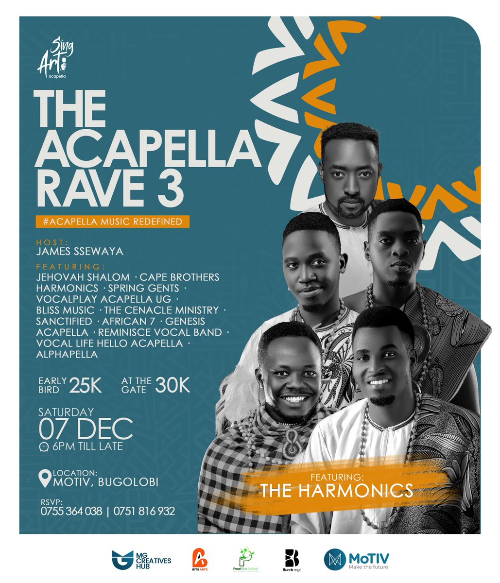 Hellenistic16's tweet photo. Good afternoon.... The Acapella Rave is almost here and will be featuring the best Acapella groups from all  around Uganda... Dm @accacomm16 to get your ticket at 30k only and let's meet at Motiv bugolobi on the 7th https://t.co/r0k7r3Lona