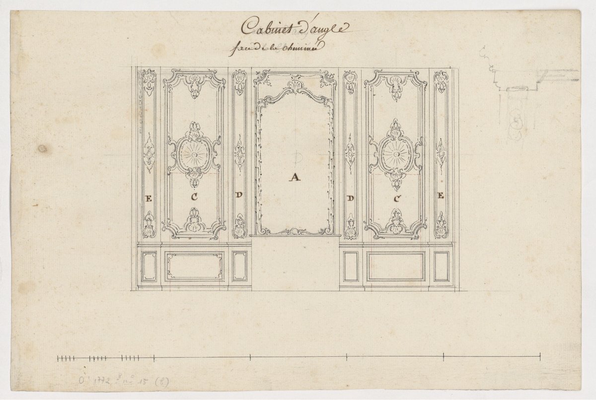 #PlanduJour Élévation des lambris du cabinet d'angle de l'appartement intérieur du Roi <a href="/CVersailles/">Château de Versailles</a> [1760]

#VERSPERA dessin conservé <a href="/ArchivesnatFr/">Archives nationales de France</a>, O/1/1772, dossier 8, n°15b.

➡️…images.chateauversailles-recherche.fr/?query=search=…