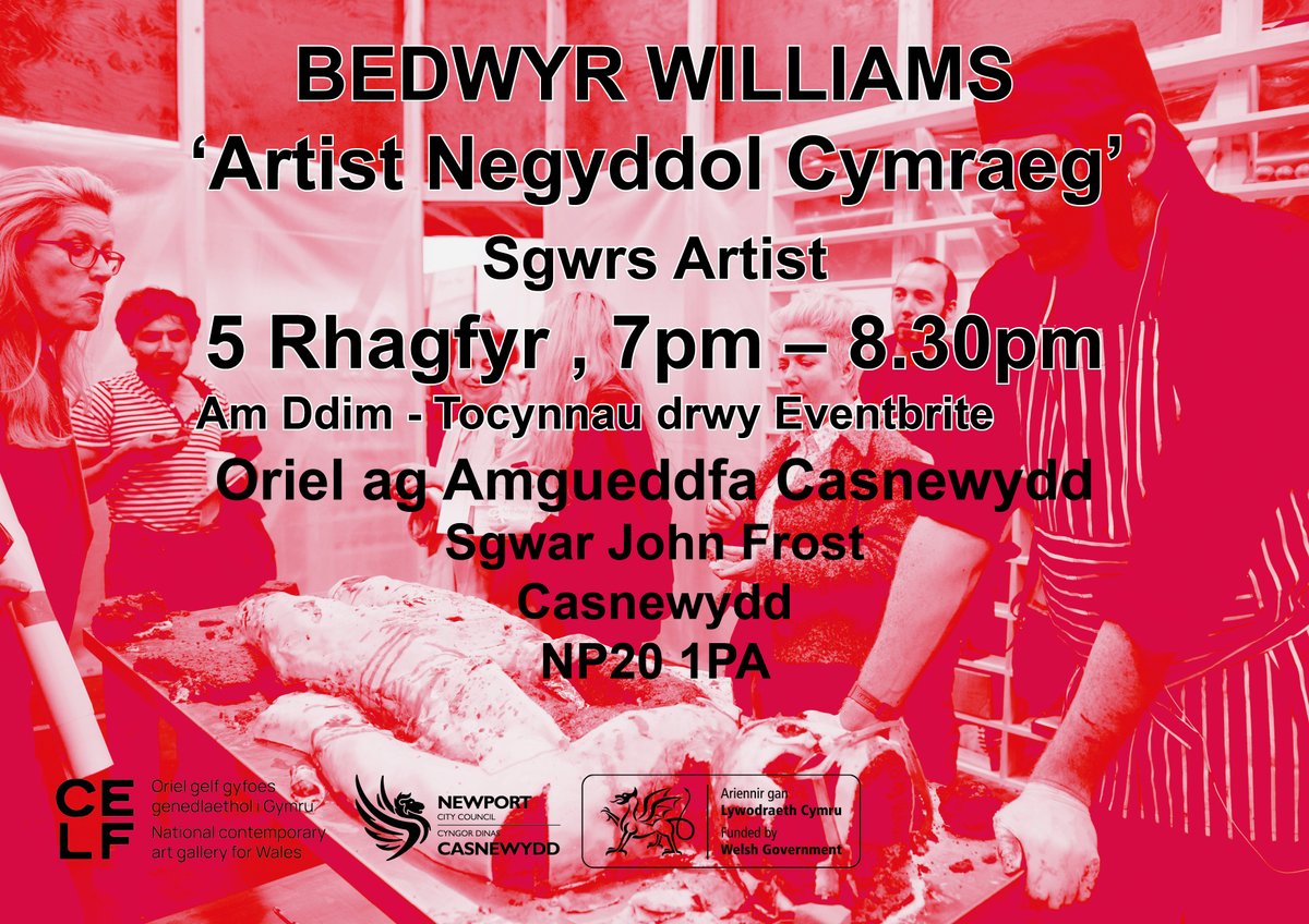 Mae llefydd ar gael o hyd ar gyfer y sgwrs 'Negative Welsh Artist' gan <a href="/BedwyrWilliams/">Bedwyr Williams</a> Cefnogir gan CELF: Oriel gelf gyfoes genedlaethol i Gymru. Tocynnau drwy Eventbrite: tinyurl.com/23tnks5v