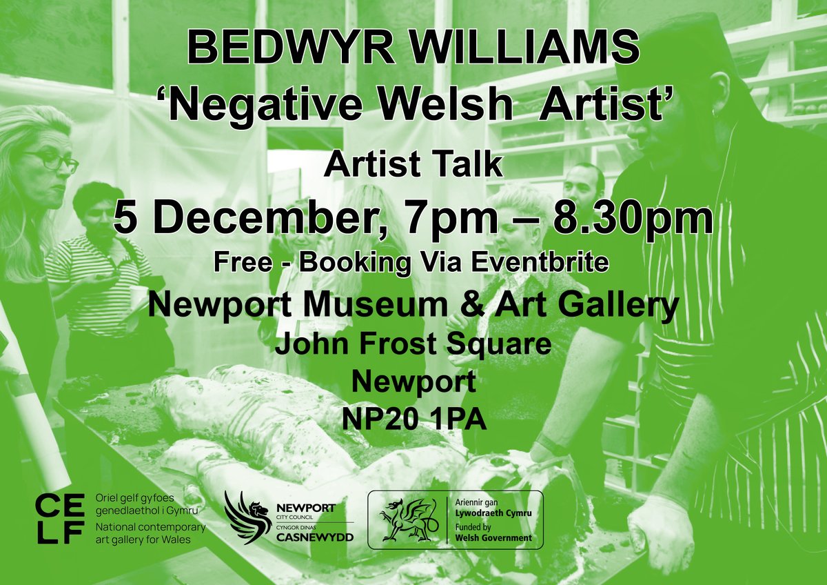 Spaces still available for 'Negative Welsh Artist' @BedwyrWilliams. Supported by CELF: National contemporary art gallery for Wales. Booking via Eventbrite: tinyurl.com/23tnks5v