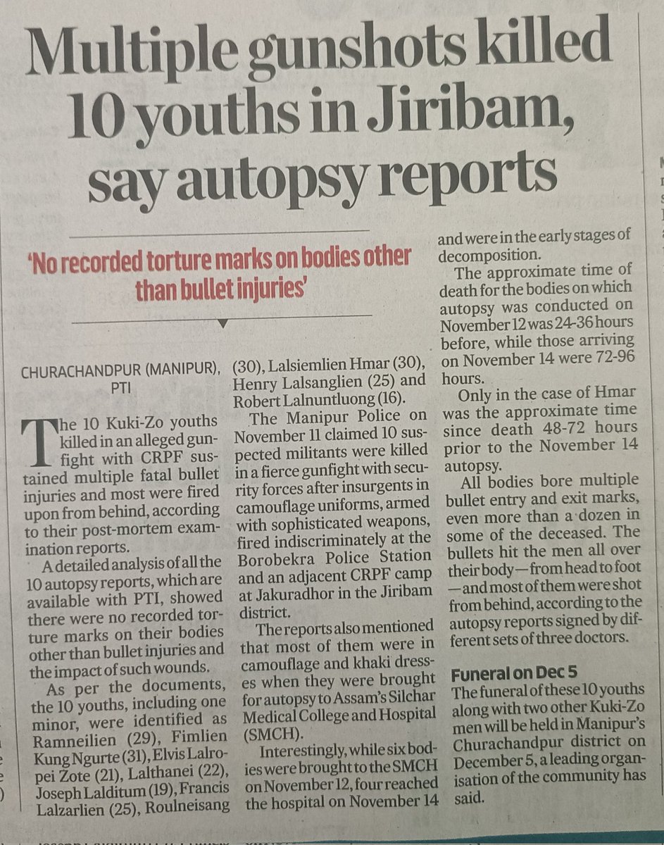 HRHlenn's tweet photo. "SHOT FROM BEHIND"
The only law in the gunslingsing Wild West was this: You can't shoot someone from behind.
What is left to say after going through the autopsy report of the 10 KukiZo village volunteers shot in the back?
Manipur has worse law & order than the Wild Wild West.
@NBirenSingh Your comments, as if it matters!