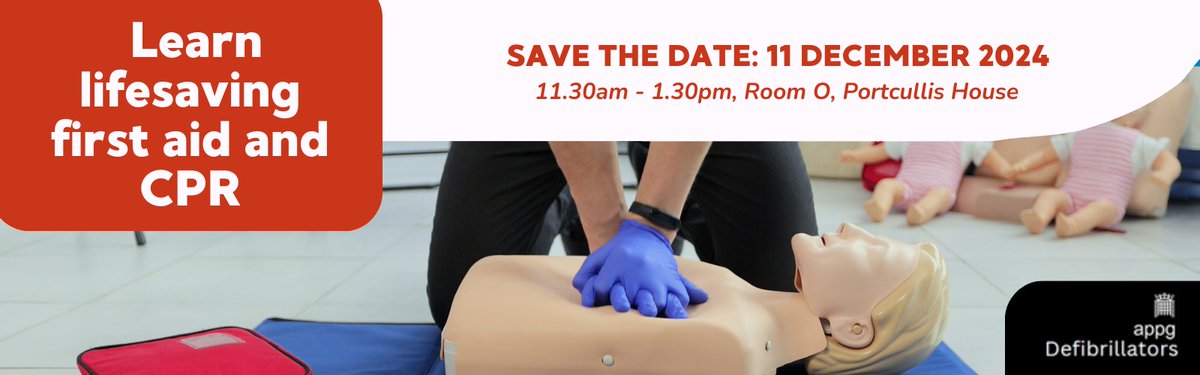 APPG_Defibs's tweet image. The APPG for Defibrillators is hosting a Parliamentary Drop-In next week with @ResusCouncilUK, @AEDdonate, & @DefibPlusLtd
MPs can learn CPR & lifesaving first aid while joining experts to raise awareness of sudden cardiac arrest, which claims 100,000+ lives in the UK annually