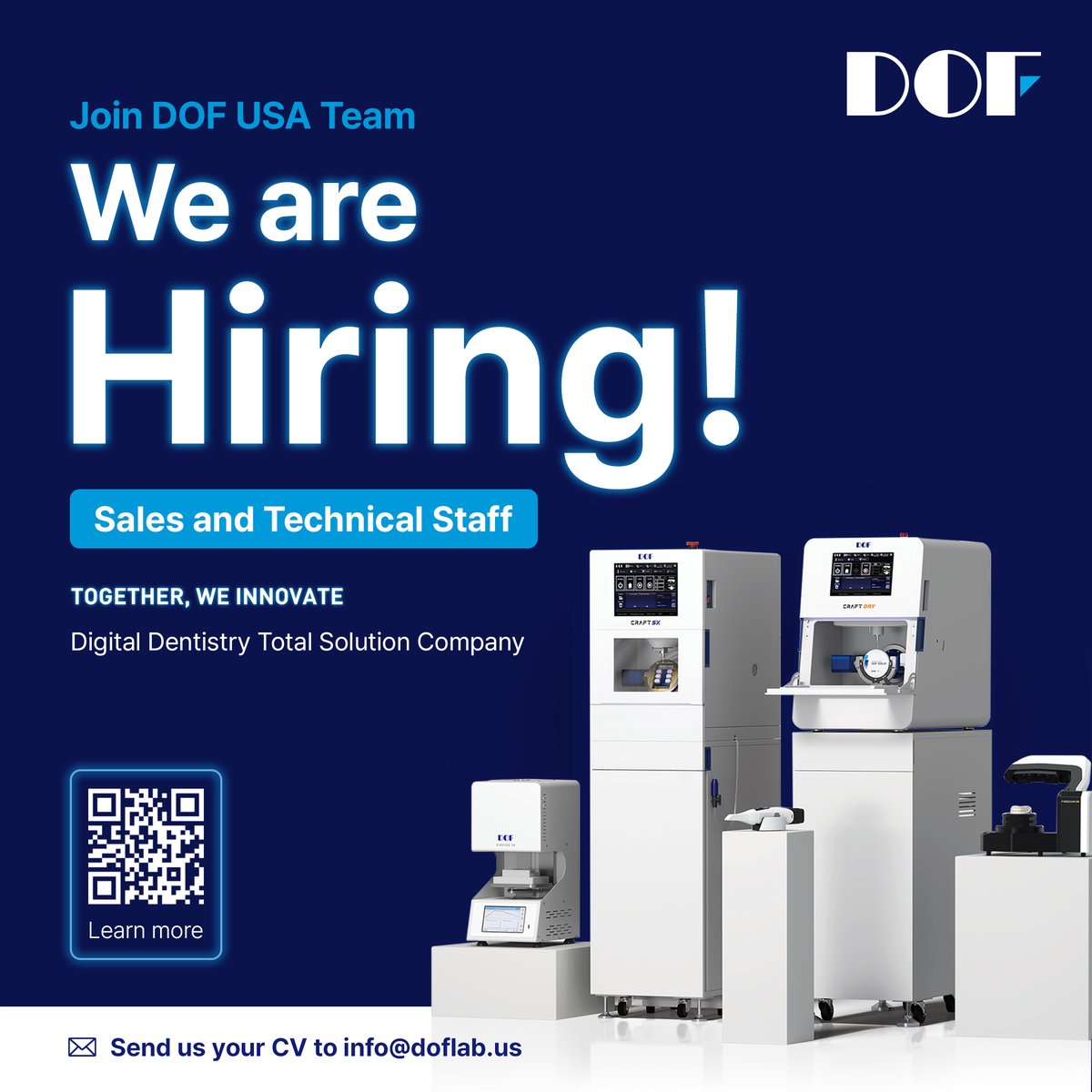 We’re Hiring!
DOF USA is expanding, and we’re looking for talented individuals to join our dynamic team!
📧 How to Apply:
Send your CV to info@doflab.us and take the first step toward a rewarding career with DOF USA.
