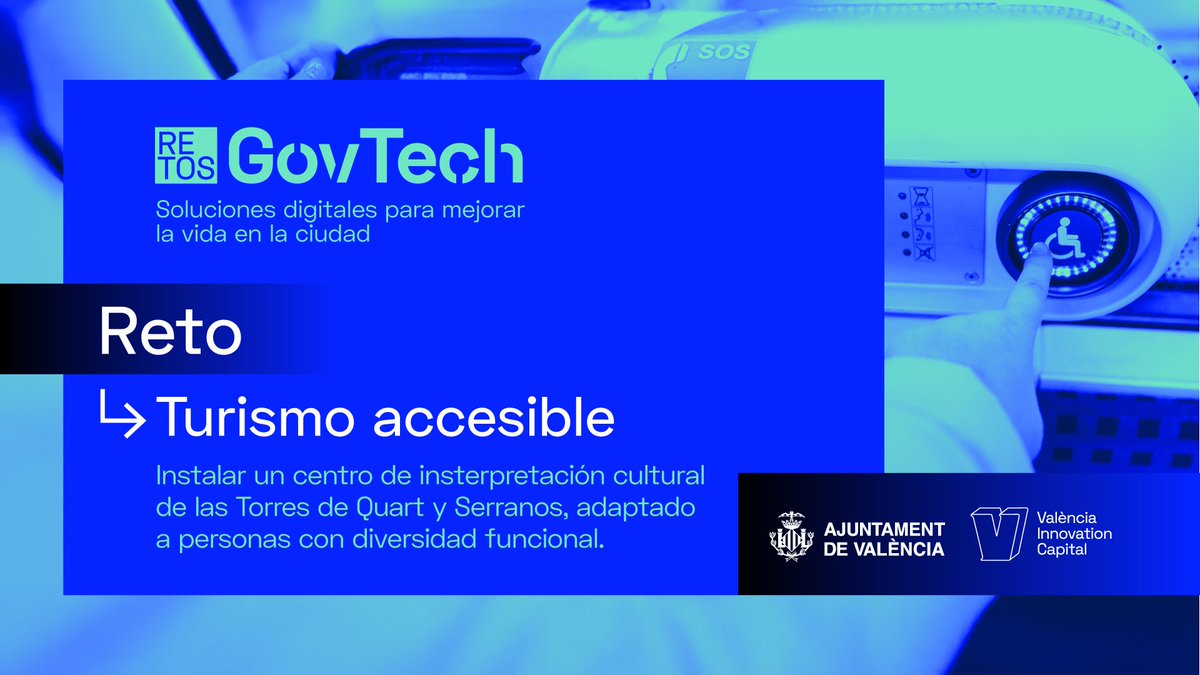 GOVTECH | ¿Quieres fomentar el #turismoaccesible? Participa en este reto para crear un centro de interpretación adaptado a personas con #diversidadfuncional y que puedan conocer las Torres de Serranos y de Quart.
#GovTech

📢¡Hasta el 17/12!
👉Info: n9.cl/pao29