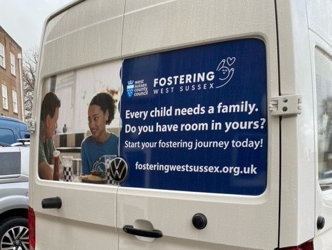 FosterWSCC's tweet image. Our new courier vans, sporting the fostering message ‘Every child needs a family. Do you have room in yours?’ arrived at County Hall, #Chichester this week! #fostering #westsussex