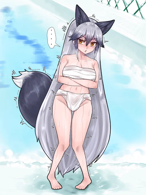 skebよりさらし褌姿で寒中水泳したギンギツネです(さむそう) 