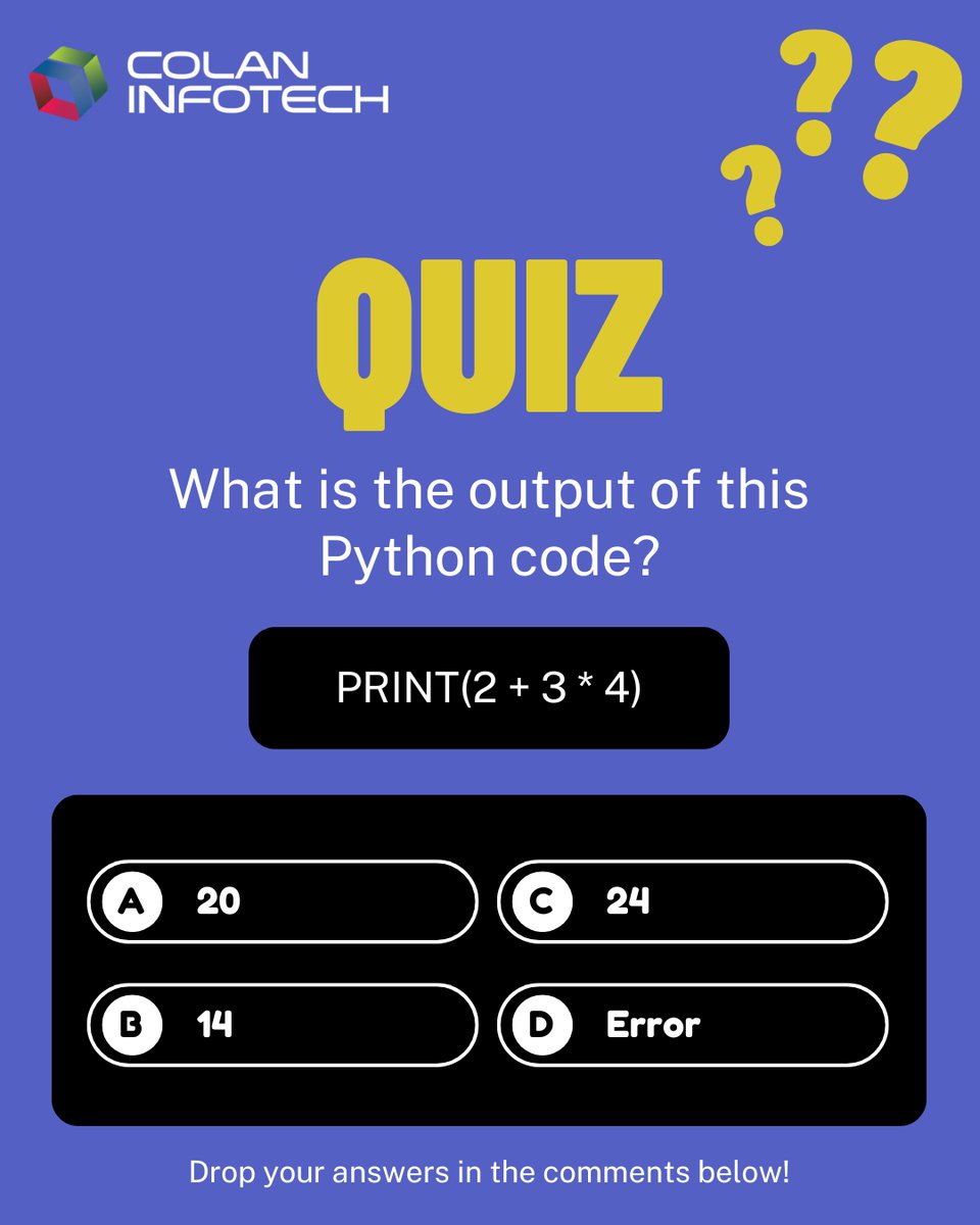 colan_infotch's tweet image. Python Challenge Alert! 
Are you ready to put your coding skills to the test?
Drop your answers in the comments below! Let's find out who’s got the sharpest coding brain!
#PythonChallenge #CodeCrack #TechQuiz #ProgrammingFun #PythonLearning
#MockInterviewPrep #CodeChallenge