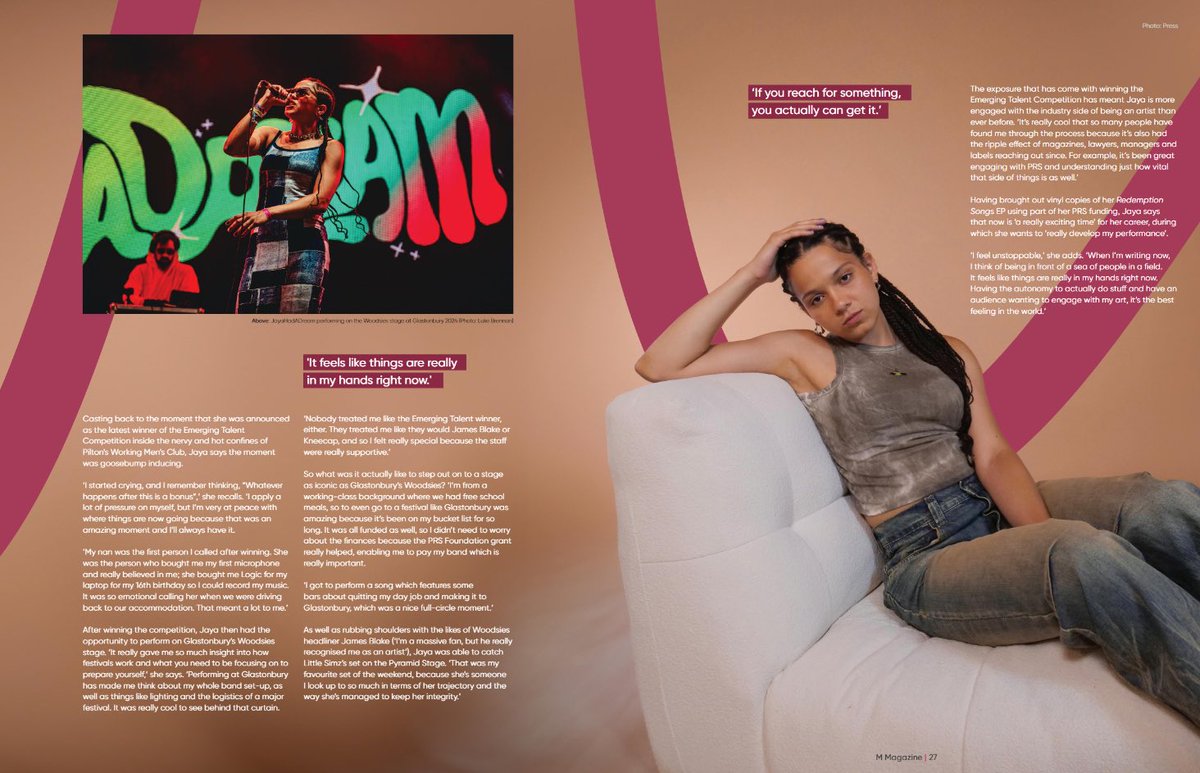 Rhys Buchanan (@rhys_buchanan) on Twitter photo Spoke to the wonderful <a href="/JayaHadADream/">Jaya</a> for the new issue of the <a href="/PRSFoundation/">PRS Foundation</a> M Magazine on winning this year’s <a href="/glastonbury/">Glastonbury Festival</a> Emerging Talent Competition and taking her career to the next level. Spoke to the wonderful <a href="/JayaHadADream/">Jaya</a> for the new issue of the <a href="/PRSFoundation/">PRS Foundation</a> M Magazine on winning this year’s <a href="/glastonbury/">Glastonbury Festival</a> Emerging Talent Competition and taking her career to the next level.