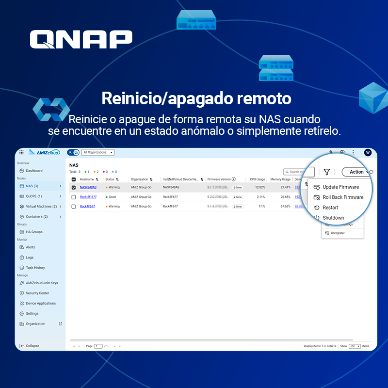QNAPEspana's tweet photo. Con AMIZcloud puedes reiniciar o apagar un NAS de forma remota, gestionar apps en lote y ahorrar tiempo. Rentable, sencillo y seguro. 

¡Optimiza la gestión de tus dispositivos hoy! 

#NAS #Cybersecurity #Batchupdate #Dashboard #QNAP https://t.co/s3KOlbNknI