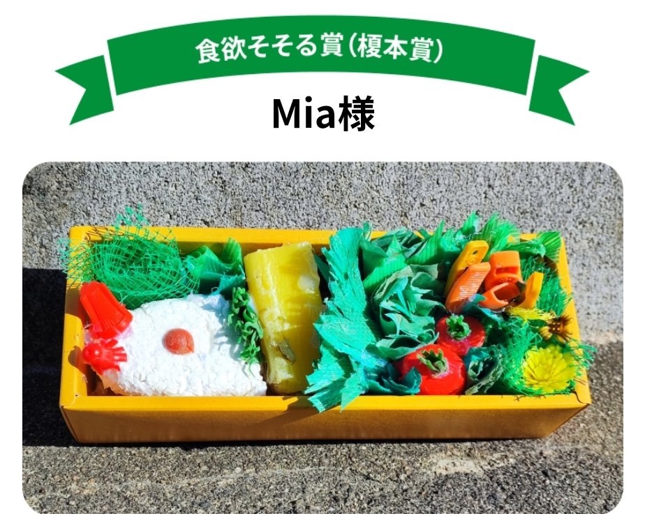 Mia_NFTkidz's tweet photo. やった〜🙌🏻 先月応募した『ゴミ弁当コンテスト』で、特別審査員の料理家・榎本さんに選んでもらい『食欲そそる賞』を受賞しました🏅✨(賞をもらったのはたったの5人!!) 自分で拾った海ゴミで作った『海ゴミ サラダ弁当』を「カラフルで美味しそう」って言ってもらえてうれしい〜🥰 https://t.co/sMiJzl6hjF