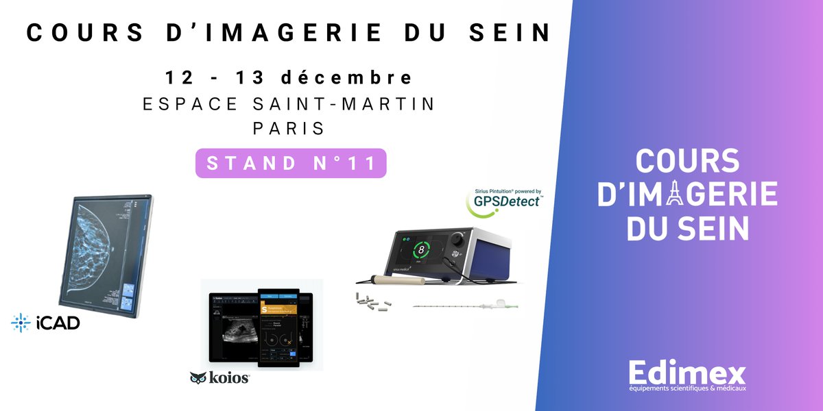 EdimexSociete's tweet photo. 🎉 Retrouvons-nous aux Cours d'Imagerie du Sein en décembre ! 📅

Découvrez :
✨Intelligence artificielle au service du diagnostic avec iCAD et KOIOS
🎯Système de  détection tumorale Pintuition 
💉Une gamme complète d'aiguilles de biopsie

📍 À très vite ! https://t.co/IJOrE95MWq