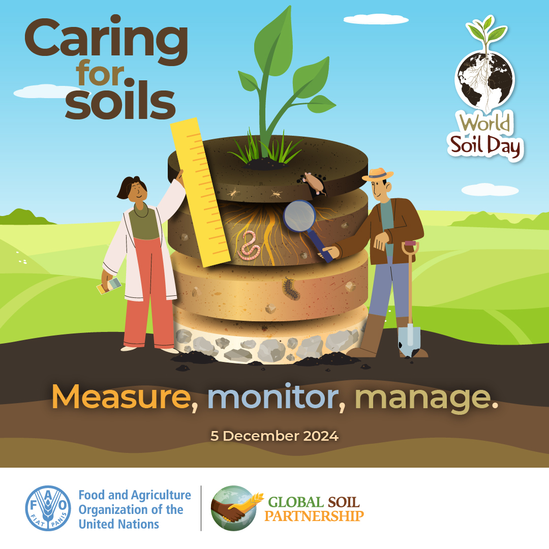 #WorldSoilDay 2024 emphasizes the importance of soil data for sustainable management &amp; food security.

Join us on 5 December to mark 10 years of soil awareness with a global event hosted by the Kingdom of Thailand.​

Webcast👉bit.ly/4f9xpSE
Zoom👉bit.ly/3Vm9BDZ