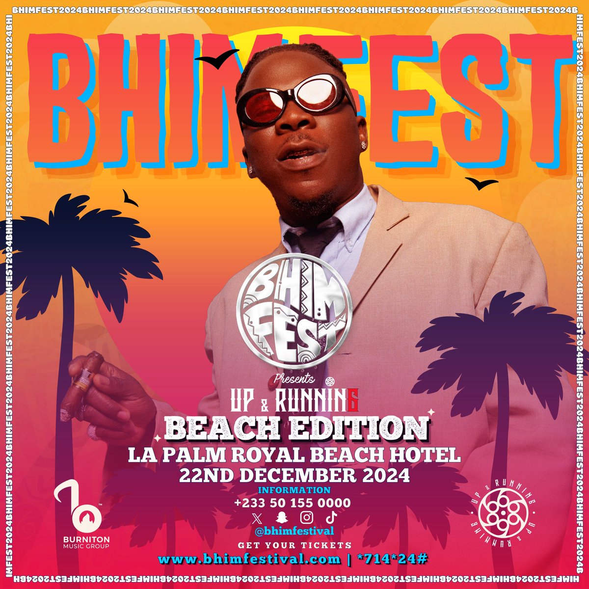 BHIM FESTIVAL 2024🏝️🇬🇭♨️

🗓️: DEC 22, 2024
📍: LA PALM ROYAL BEACH HOTEL
⏰: 3PM 
🎫: bhimfestival.com | *714*24#

#BhimFestival24 | #BeachEdition
