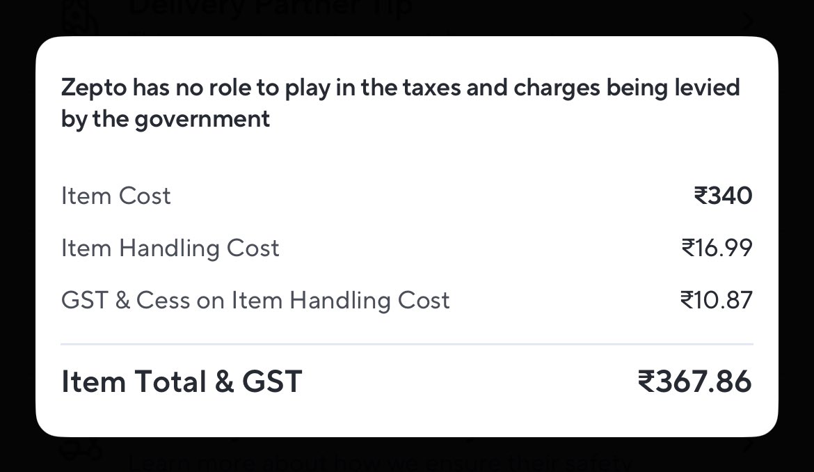 Gunj_d_echo's tweet photo. @ZeptoNow item cost includes GST,are u joking or what ? First you made me buy pass to get free delivery,to get extra money on item there is handling fee ? On top of that GST on handling fee ? Why making fool out of people https://t.co/x14u4shxR9