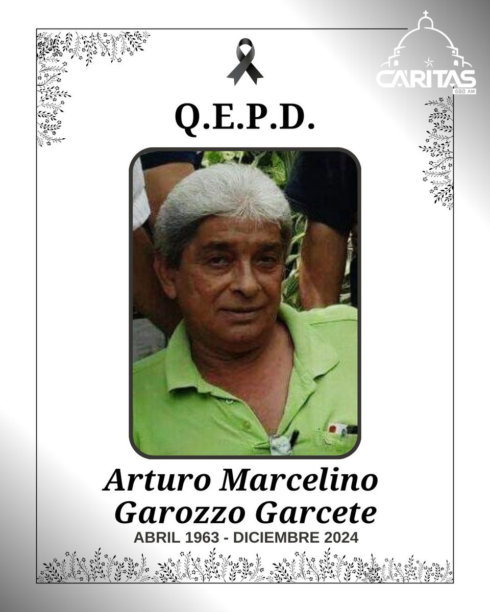 680CARITAS's tweet photo. 🕊️Que en paz descanses, Arturo Marcelino Garozzo Garcete🙏🏻

😔 También con triste pesar, hacemos partícipe nuestros pésames a los familiares y cercanos de nuestro compañero Arturo Marcelino Garozzo, quien se nos adelantó a la Casa del Señor. 🙏🕊️

🕯El velatorio se realiza en el salón San Blas, sobre Avda. Mcal. López c/ Perú, desde las 7 de la mañana. 

▪️El sepelio será el jueves en el Campo Santo, Los Jazmines de Limpio, el día jueves por la mañana. 

#680AM