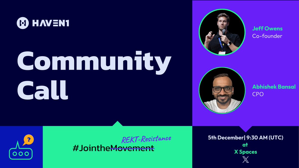 Haven1official's tweet image. ⏰Mark Your Calendars!

Get ready for an exciting AMA session with @0xJeffO  and @askabhibansal !

They’ll be sharing key updates that are taking Haven1 to the next level. Don’t miss this chance to be part of the conversation and get exclusive insider updates!

💬 Got burning…