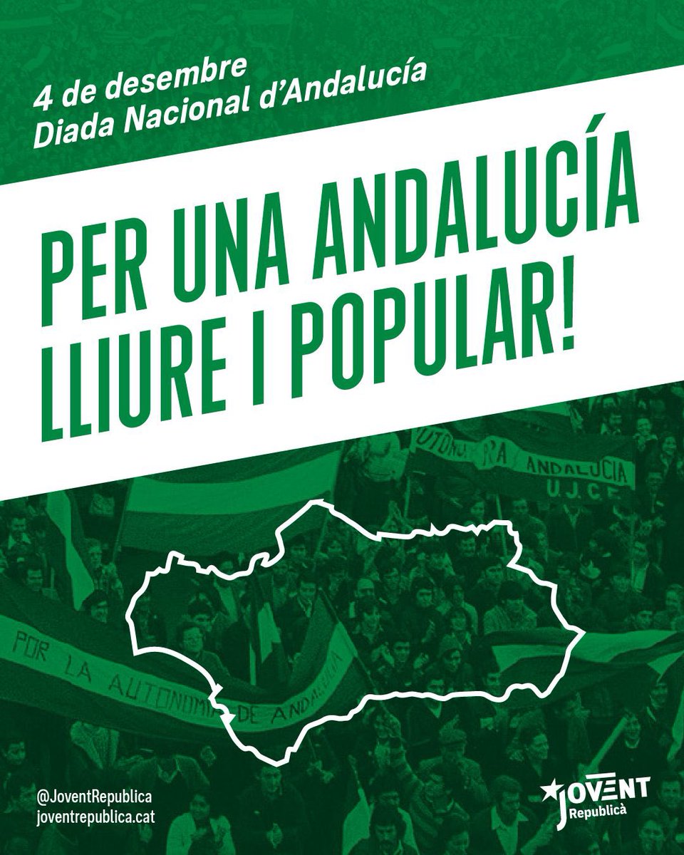 Fa 47 anys Andalucía es va aixecar per defensar la seva nació i el franquisme va matar al sindicalista García Caparrós quan hissava una arbonaida.

Des dels Països Catalans, una abraçada internacionalista al poble andalús.

Desde el trigo hasta el mar, Viva Andalucía Libre! 🤍💚