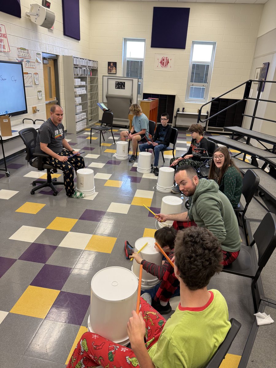 TDavie34's tweet photo. We’ve been enjoying some bucket drumming and learning different rhythms with Mr. Lupo in music class! #BryanBuilt #Room108isGREAT #MultipleABILITIES https://t.co/nUU82DO7kU
