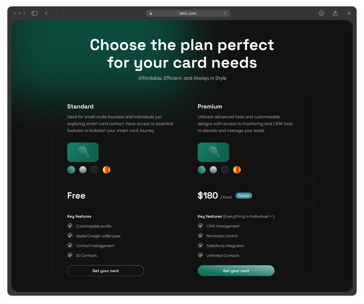 Pricing section design