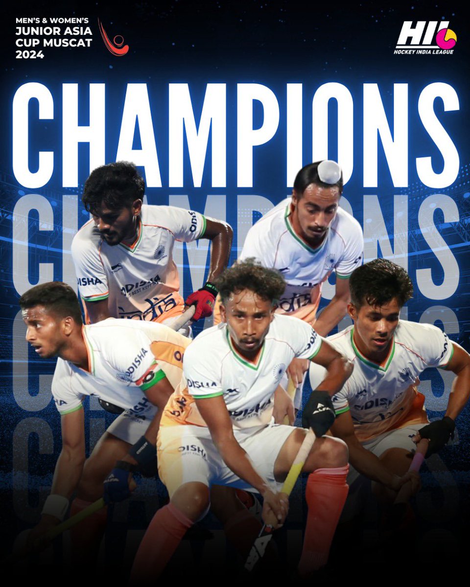 HockeyIndiaLeag's tweet photo. India jeet gaya!! 

The boys have done it! We’re the Men’s Junior Asia Cup Champions of 2024!

#HIL2024 https://t.co/HuWpArMZ6q