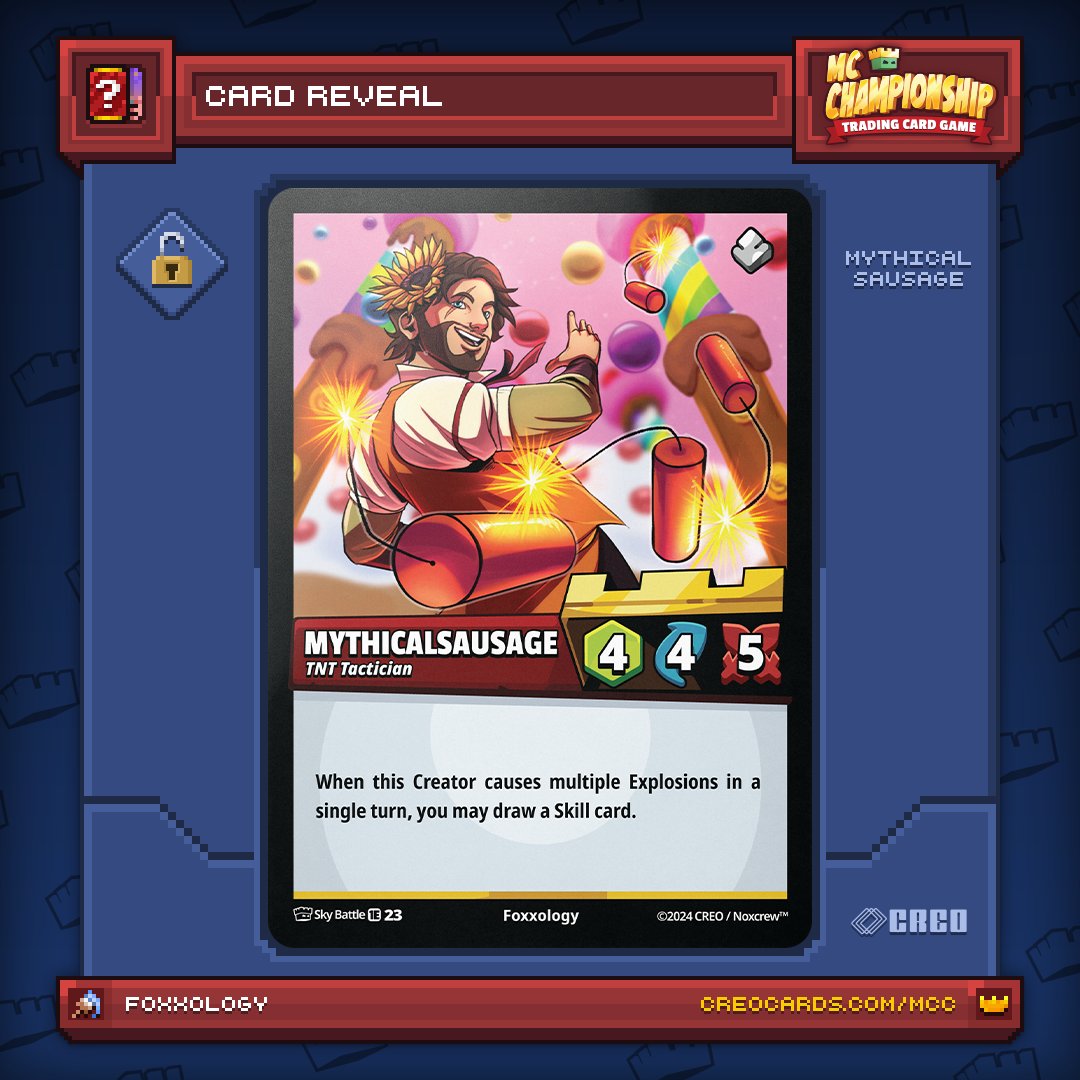 MCC Trading Card Game - Common Card Reveal!!!!

Another absolute banger from the Legendary Foxxology!!!!

Pre-Orders are LIVE right now!!! 

Use creator code "Mythical Sausage" at checkout!!!!

creocards.com/mcc