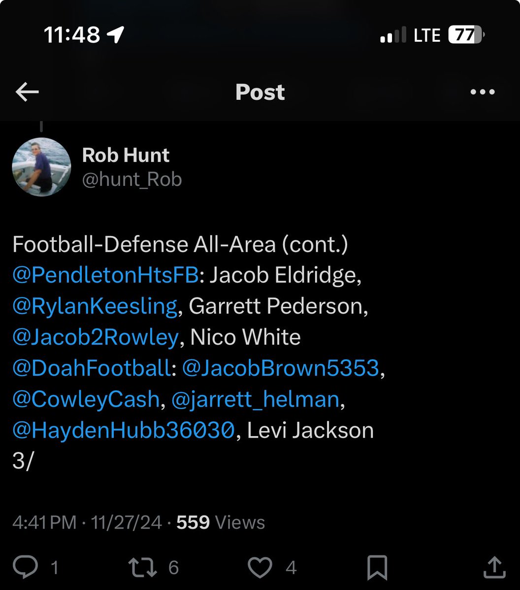 Jarrett Helman (@jarrett_helman) on Twitter photo Blessed to be named All-Area on both Offense & Defense
<a href="/hunt_Rob/">Rob Hunt</a> <a href="/DoahFootball/">Shenandoah Raiders Football</a> <a href="/FFBallAllDay/">Sam Erman</a> <a href="/GeorgeBremer4/">George Bremer</a> <a href="/PrepRedzoneIN/">Prep Redzone Indiana</a> <a href="/IndySportsZone/">Indy Sports Zone</a> <a href="/IndianaPreps/">Indiana Preps</a> Blessed to be named All-Area on both Offense & Defense
<a href="/hunt_Rob/">Rob Hunt</a> <a href="/DoahFootball/">Shenandoah Raiders Football</a> <a href="/FFBallAllDay/">Sam Erman</a> <a href="/GeorgeBremer4/">George Bremer</a> <a href="/PrepRedzoneIN/">Prep Redzone Indiana</a> <a href="/IndySportsZone/">Indy Sports Zone</a> <a href="/IndianaPreps/">Indiana Preps</a>