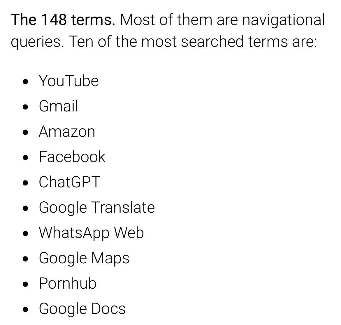 Korean Abdul Jabbar on X: Just 148 keywords make up 15% of Google  searches. Here are 10 of them. Im sure Pornhub is not the only porn-related  keyword in the 148. Source: