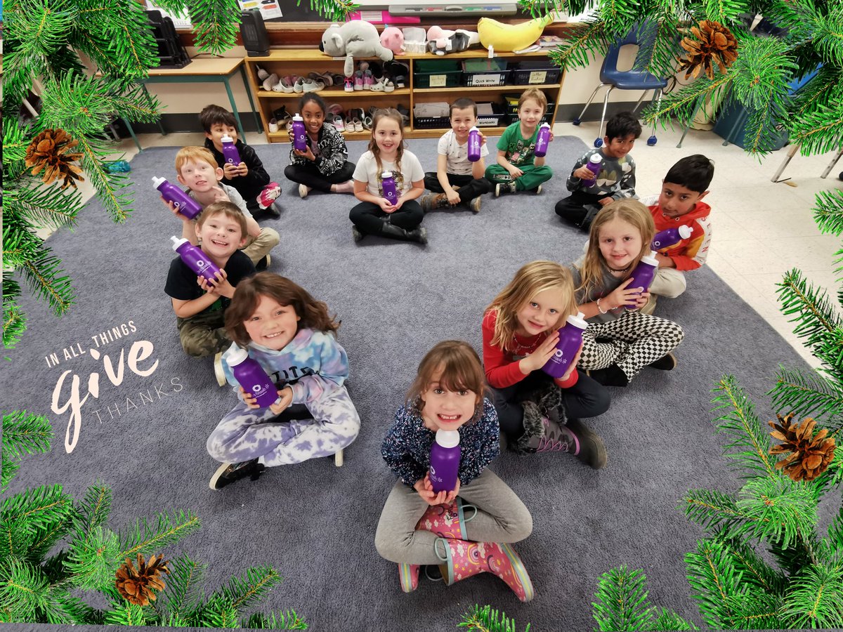 Ms. Hilpert’s Grade 1/2 class would like to thank Noelle's Gift to Children for their new water bottles. 💜The goal is to support students in using reusable bottles to promote drinking water as a healthy habit. 
#thankyou #gratefulheart  #healthyhabits #kindnessiscontagious