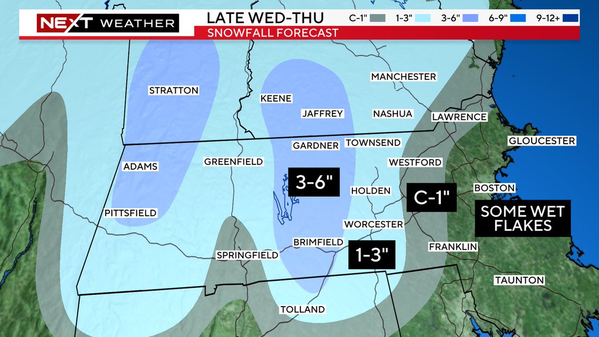 Snowfall forecast tonight remains about the same from yesterday...plowable in parts of Worcester county, shovels closer to 495