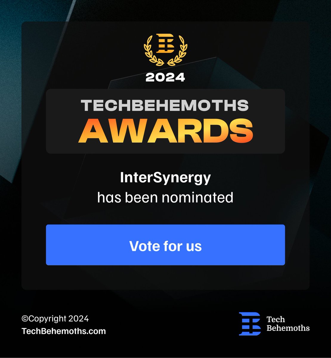 🌟 InterSynergy nominowane do TechBehemoths Awards 2024! 🌟

W kategoriach:

•ReactJS
•Tworzenie aplikacji webowych
•WordPress

➡️ Kliknij w nasz unikalny link do głosowania: vist.ly/3mn2yqa 

#TechBehemoths #WordPress #WebDevelopment