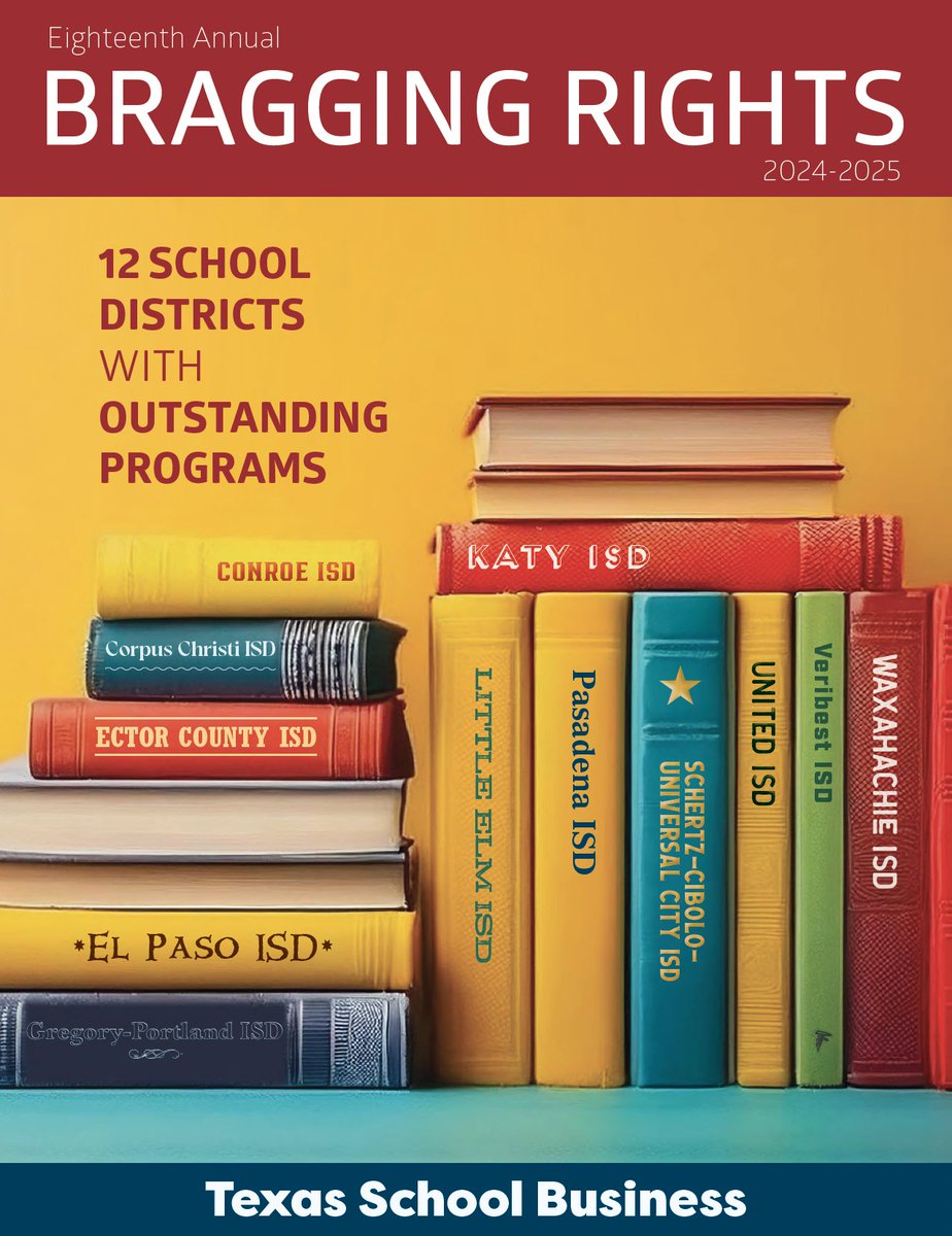 TXSchoolBiz's tweet image. The 2024-25 Bragging Rights is live!
Congrats to our winners:

@ConroeISD
@CCISD
@EctorCountyISD
@ELPASO_ISD
@GPISD1
@katyisd
@LEISDWS
@Pasadena_lSD
@SCUCISD
@unitedisd
@VeribestISD
@WaxahachieISD

Check it out &amp;amp; be sure to share!
@tasanet #txed 

issuu.com/tasanet/docs/t…