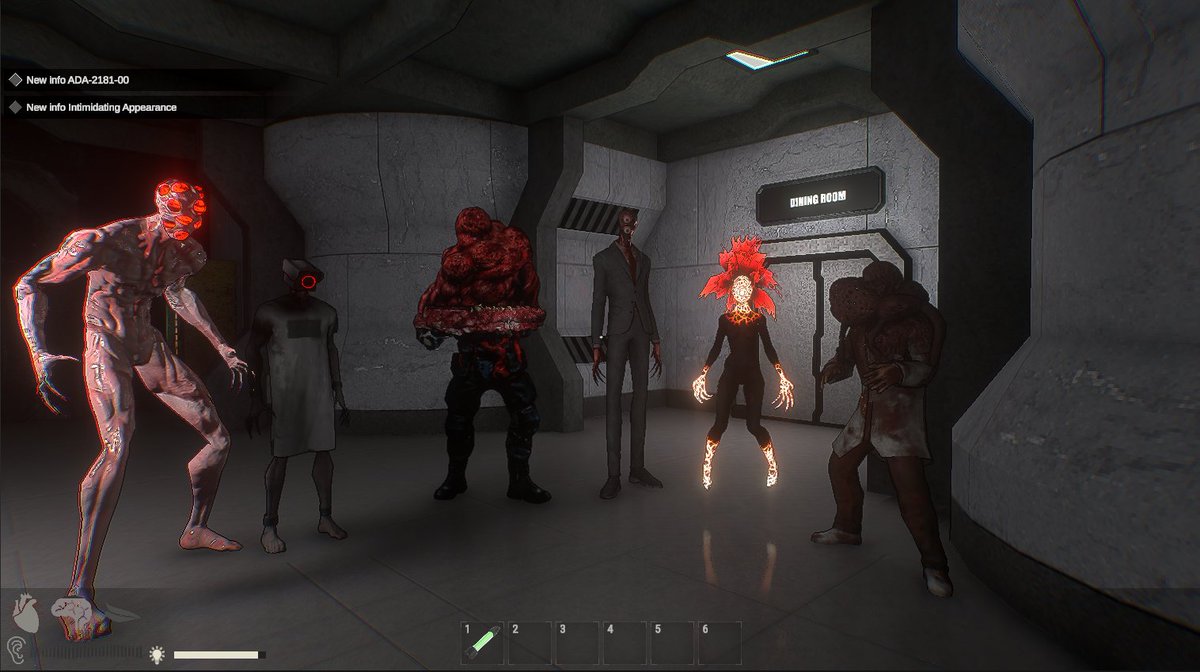 Surveillance confirms presence of Entities █████ through █████.

Descriptions: one emits searing light, another resembles a walking hive. Multiple eyes observed, with humanoids displaying formal attire.

Threat level: Critical.
#indiedevhour