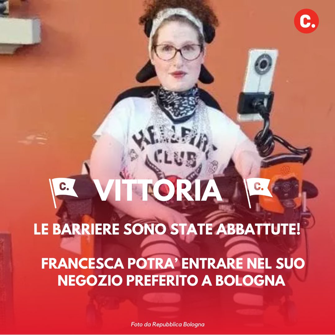 🎉 Dopo una petizione sostenuta da oltre 800 persone, Francesca potrà accedere al negozio Flying Tiger nel centro storico di Bologna. 

Finalmente il tornello antitaccheggio che impediva l'accesso in carrozzina è stato rimosso dopo una mobilitazione su #Change.org 👏
