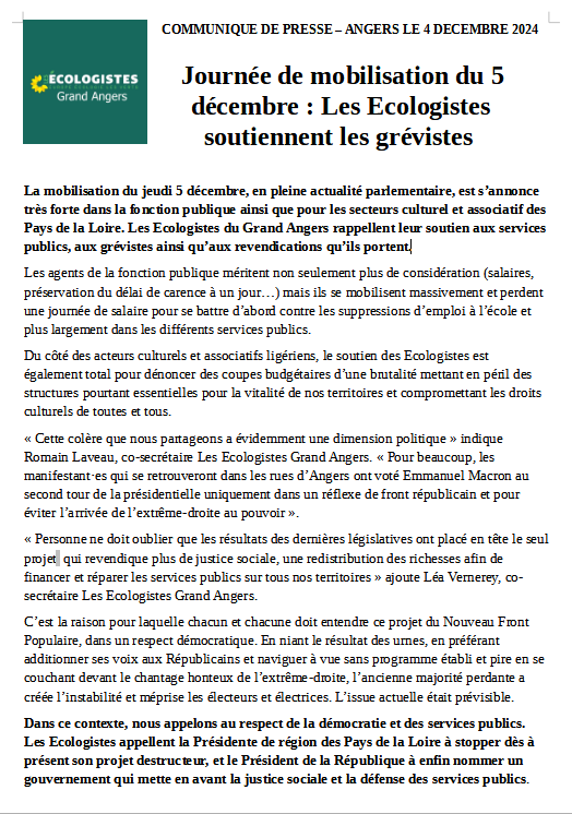 Nous soutenons la #grève qui aura lieu demain à partir de 14h devant le théâtre le Quai à #Angers et appelons le Président à respecter enfin le front républicain et la demande de protection et de services publics exprimés en juillet dernier.