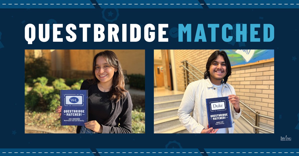 IrvingISD's tweet photo. ✨C O N G R A T U L A T I O N S✨ Two #myIrvingISD seniors 🎓 are among the 2,627 scholars nationwide to receive a 2024 @QuestBridge National College Match to some of the nation’s top universities. 🏫 Click the link to read more about these scholars and their big plans for the future 👉 https://t.co/6wm8zEs4ui